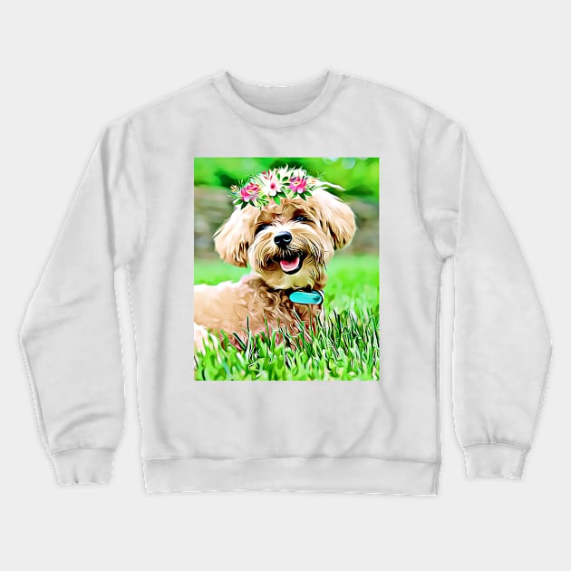 Cute Maltipoo with flower hair wreath Crewneck Sweatshirt by AdrianaHolmesArt